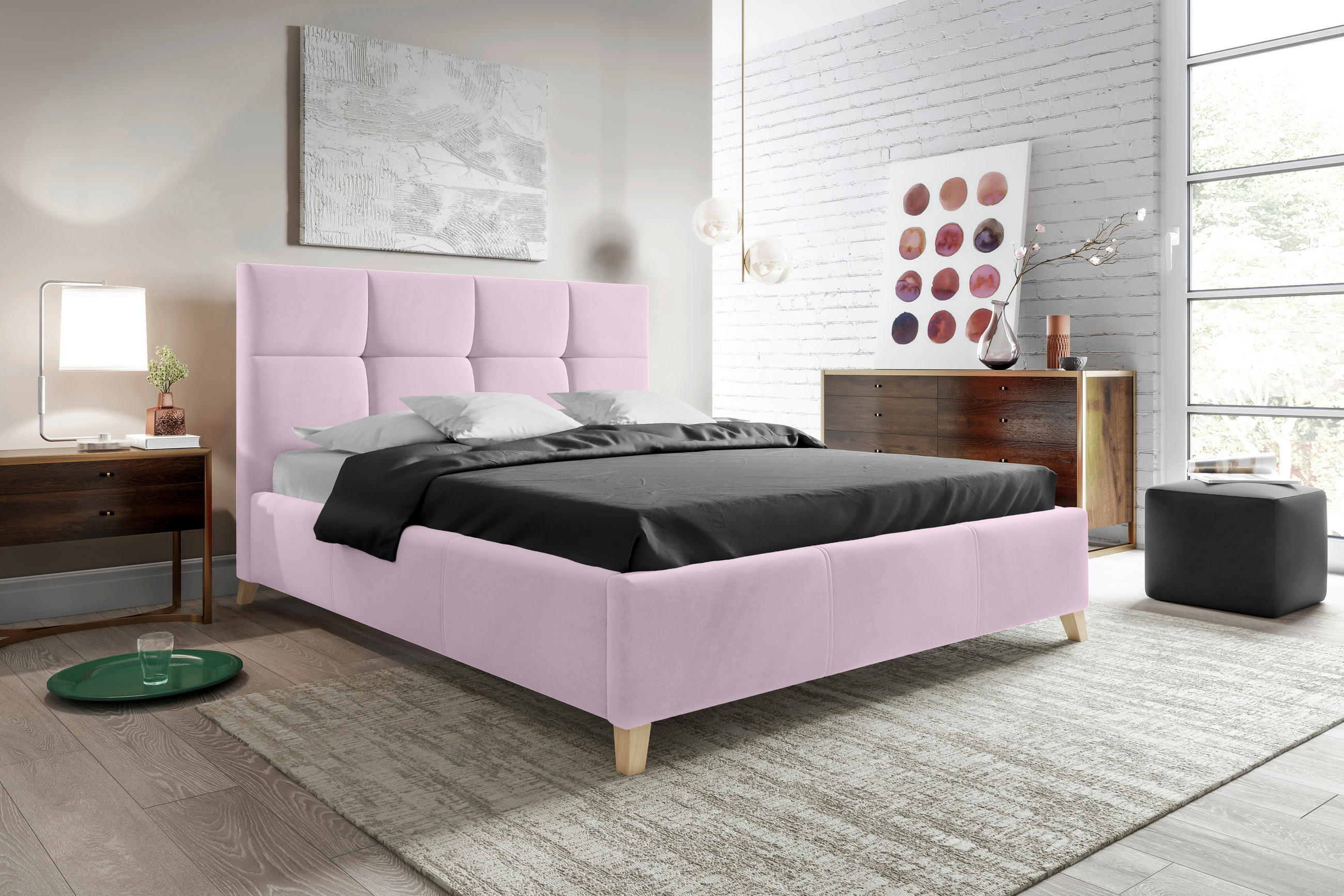 POLSTERBETT Lattenrost, Bettkasten 160/200 cm  in Rosa  - Buchefarben/Rosa, KONVENTIONELL, Holz/Textil (160/200cm) - Carryhome