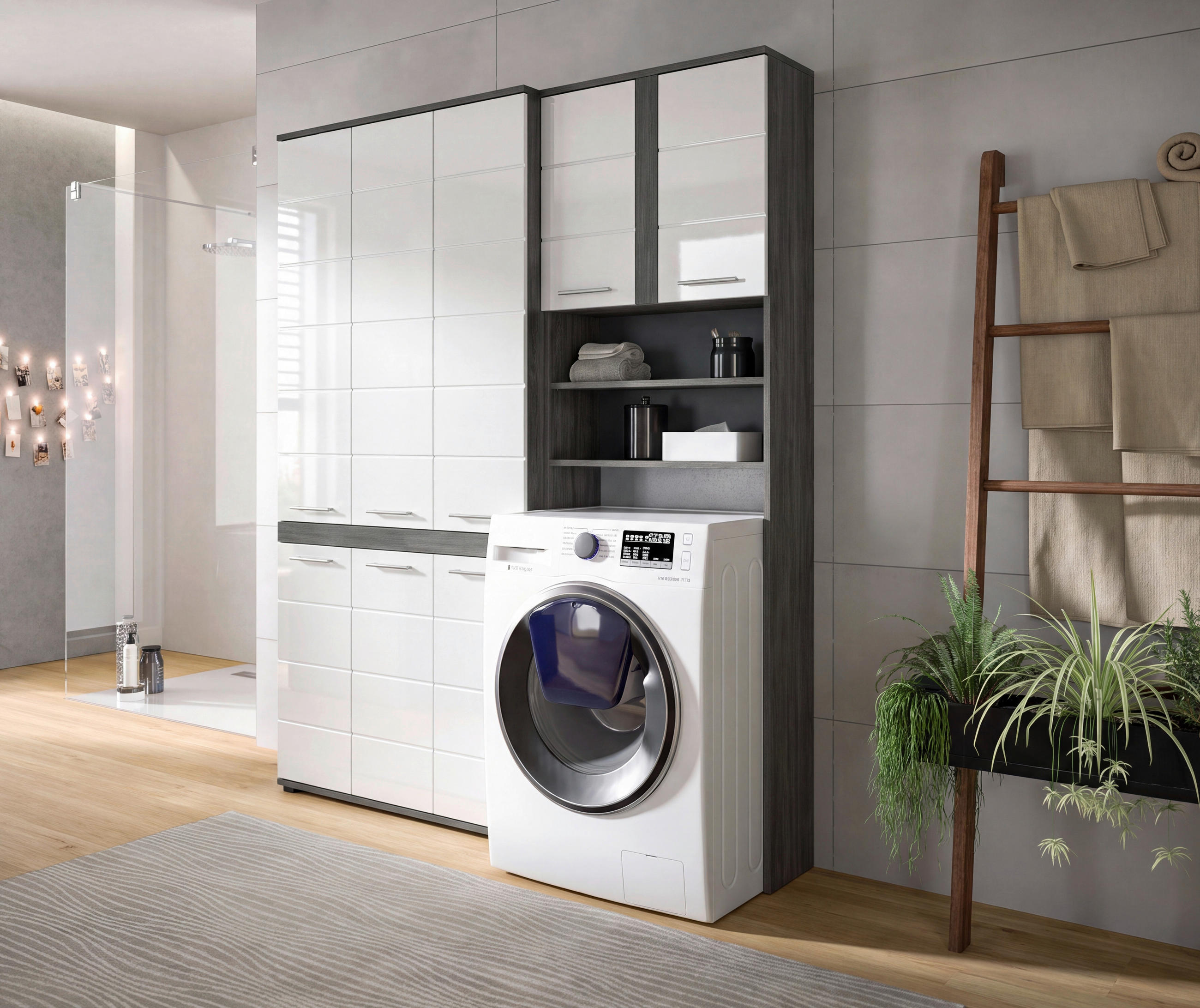 Mid.you Badezimmer Blake Silbereichen, Weiß Hochglanz 153 cm