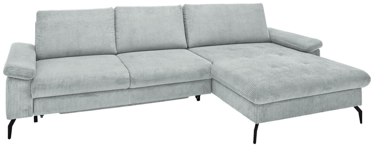 ECKSOFA inkl. Funktion Grau Cord, Velours  - Schwarz/Graphitfarben, MODERN, Textil/Metall (180/302cm) - Venda