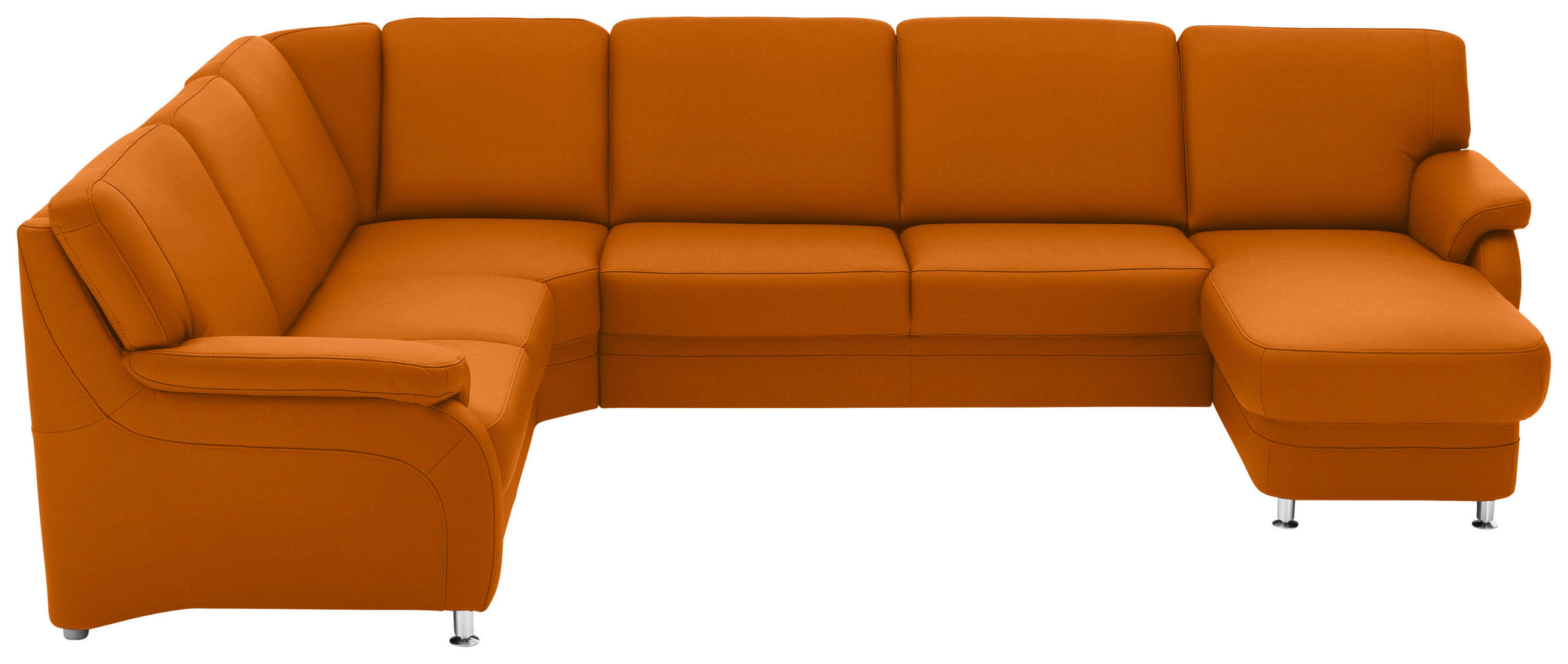 WOHNLANDSCHAFT Echtleder Orange  - Alufarben/Orange, Konventionell, Leder/Metall (239/329/165cm) - Beldomo Premium