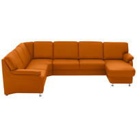WOHNLANDSCHAFT Echtleder Orange  - Alufarben/Orange, Konventionell, Leder/Metall (239/329/165cm) - Beldomo Premium