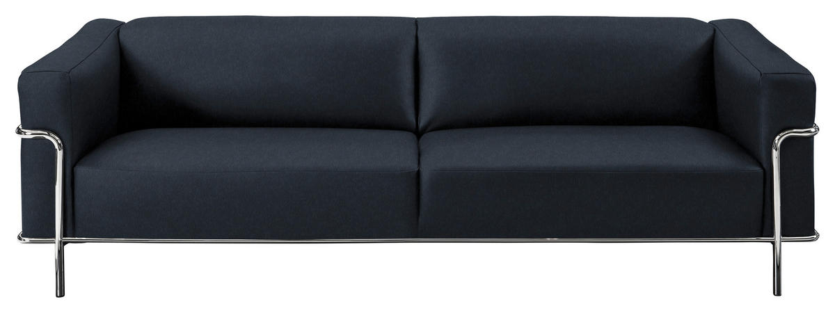 3-SITZER-SOFA in Echtleder Dunkelblau  - Chromfarben/Dunkelblau, Design, Leder/Metall (236/67/96cm) - Johann Jakob
