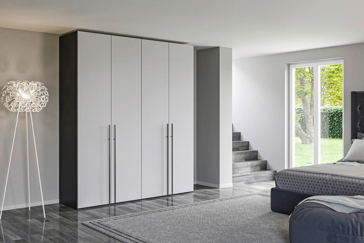DREHTÜRENSCHRANK 203/236/59 cm,  in Schwarz, Hellgrau, 4-türig  - Titanfarben/Hellgrau, Design, Glas/Holzwerkstoff (203/236/59cm) - Jutzler