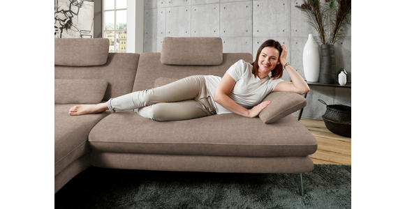 ECKSOFA in Velours Hellbraun 184/284 cm - Hellbraun/Schwarz, Design, Textil/Metall (184/284cm) - Dieter Knoll