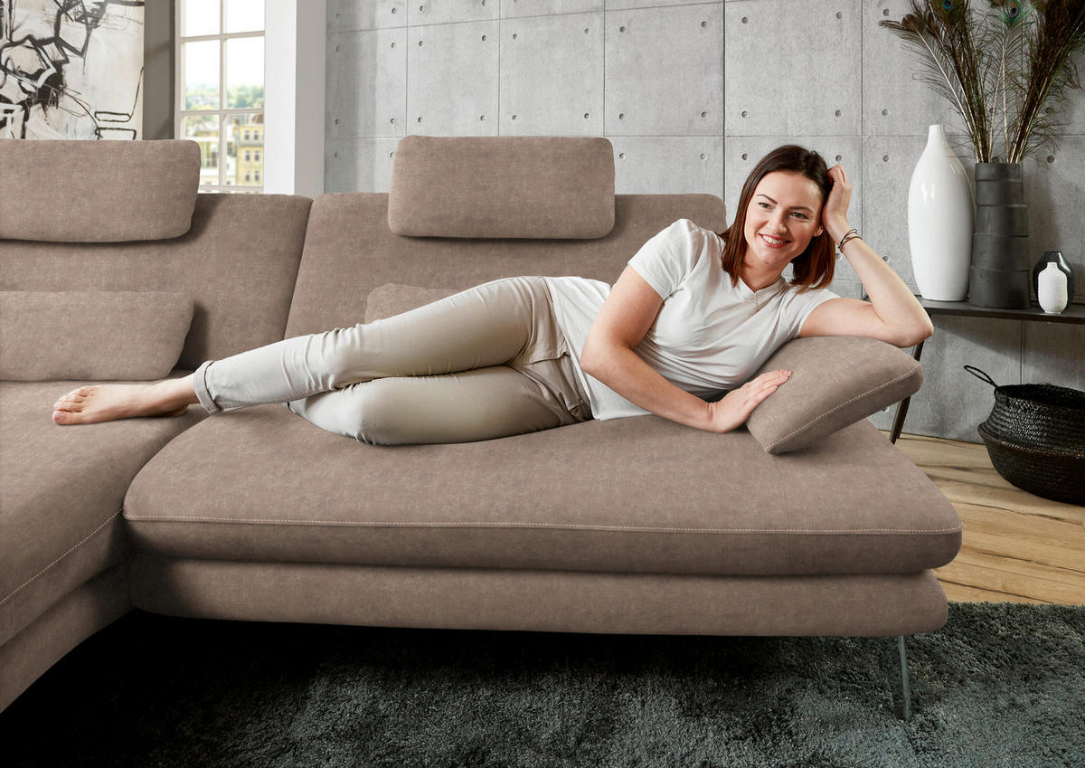 ECKSOFA in Velours Hellbraun  - Hellbraun/Schwarz, Design, Textil/Metall (184/284cm) - Dieter Knoll