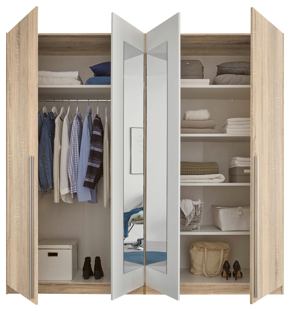 SCHLAFZIMMER Weiß, Sonoma Eiche  - Weiß/Sonoma Eiche, KONVENTIONELL, Glas/Holzwerkstoff (180/200cm) - Boxxx