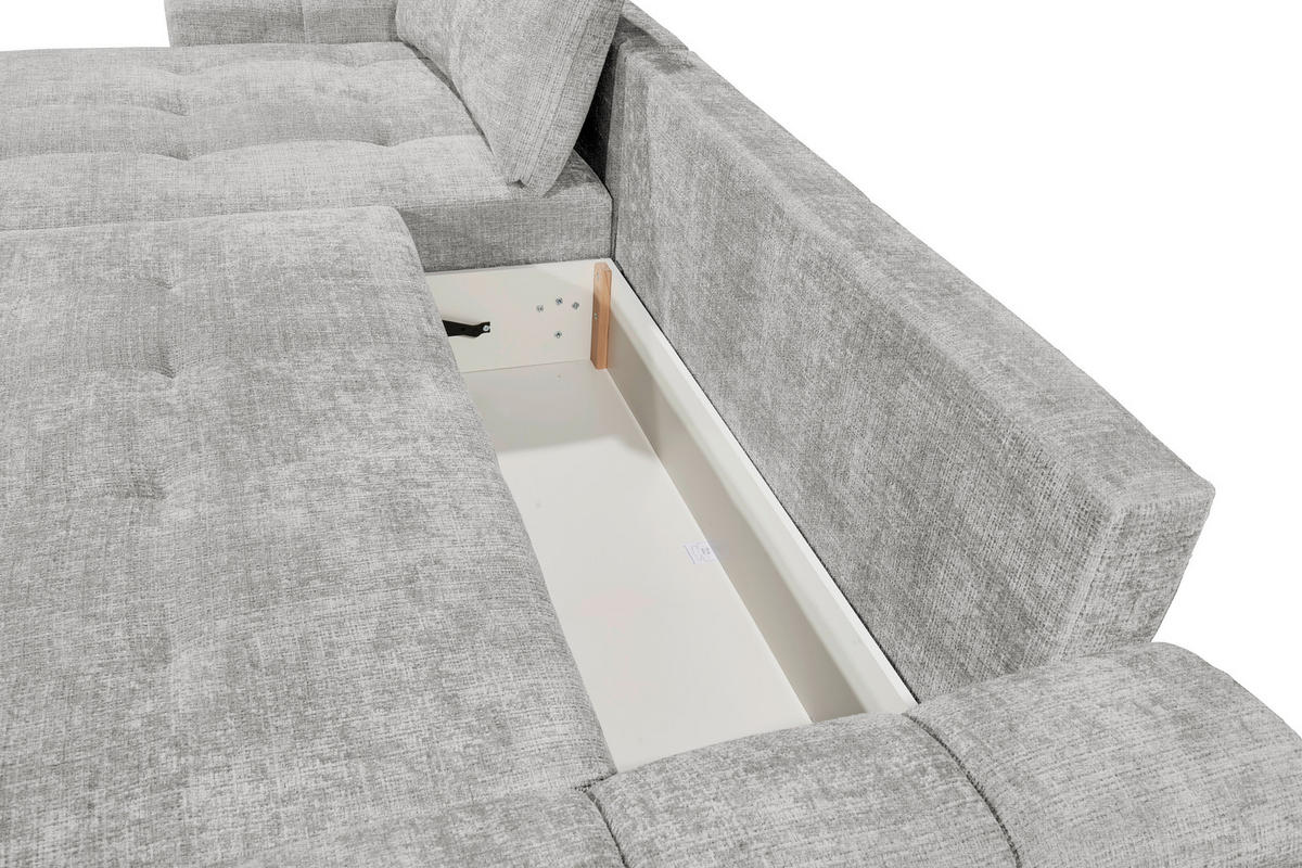 HÖRNBÄDDSOFFA 3-sits i chenille silver  - silver/svart, Basics, textil/plast (321/184cm) - Livetastic