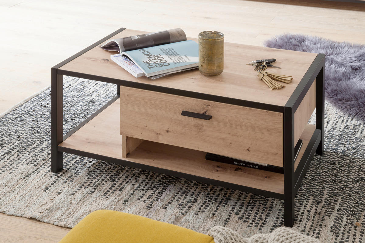 COUCHTISCH in Holzwerkstoff 92/55/44 cm  - Eichefarben/Anthrazit, Design, Holzwerkstoff/Metall (92/55/44cm) - Carryhome