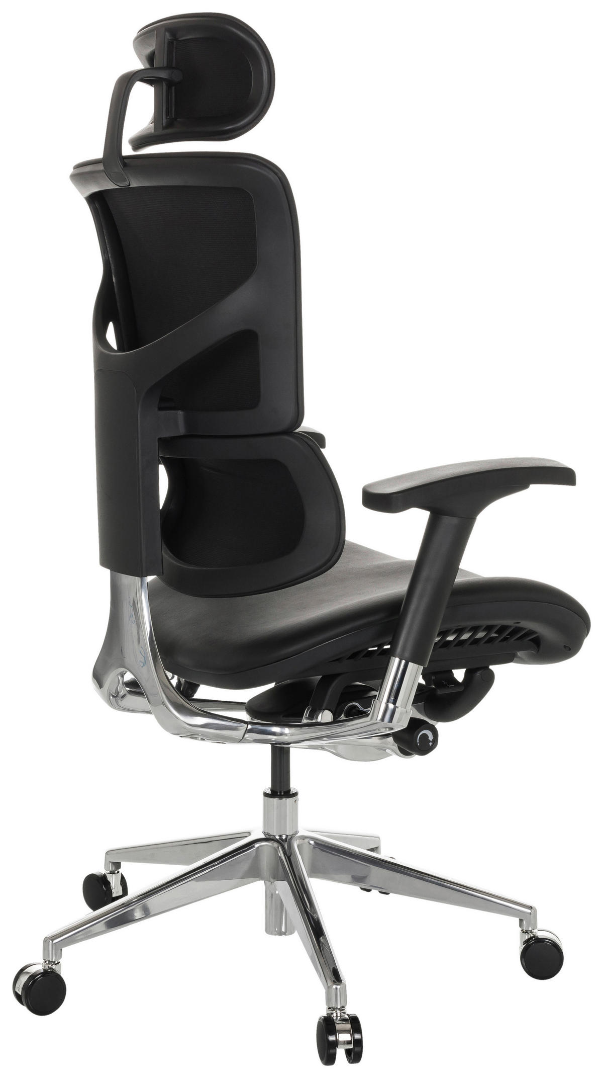 DREHSTUHL Schwarz  - Silberfarben/Schwarz, Basics, Leder/Kunststoff (70/124-146/67cm) - MID.YOU