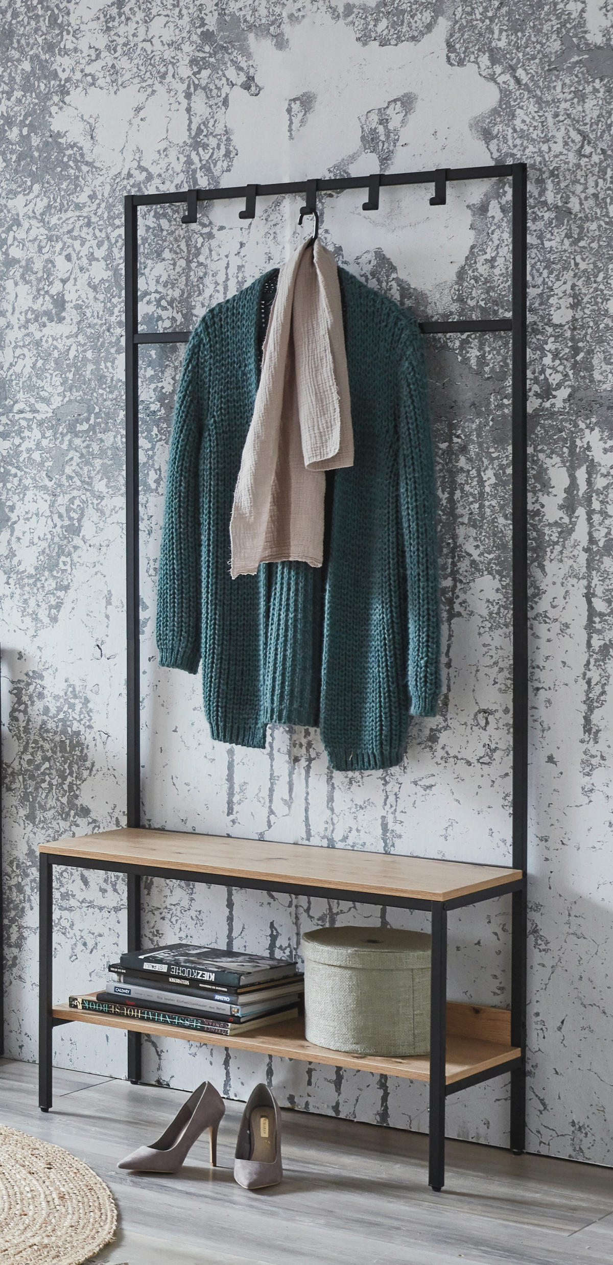 GARDEROBE  in 80/180/35 cm  - Eichefarben/Schwarz, Design, Holzwerkstoff/Metall (80/180/35cm)