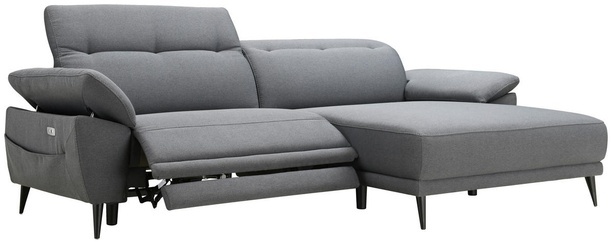 ECKSOFA in Leinenoptik Hellgrau  - Hellgrau/Schwarz, Design, Textil/Metall (262/172cm) - MID.YOU