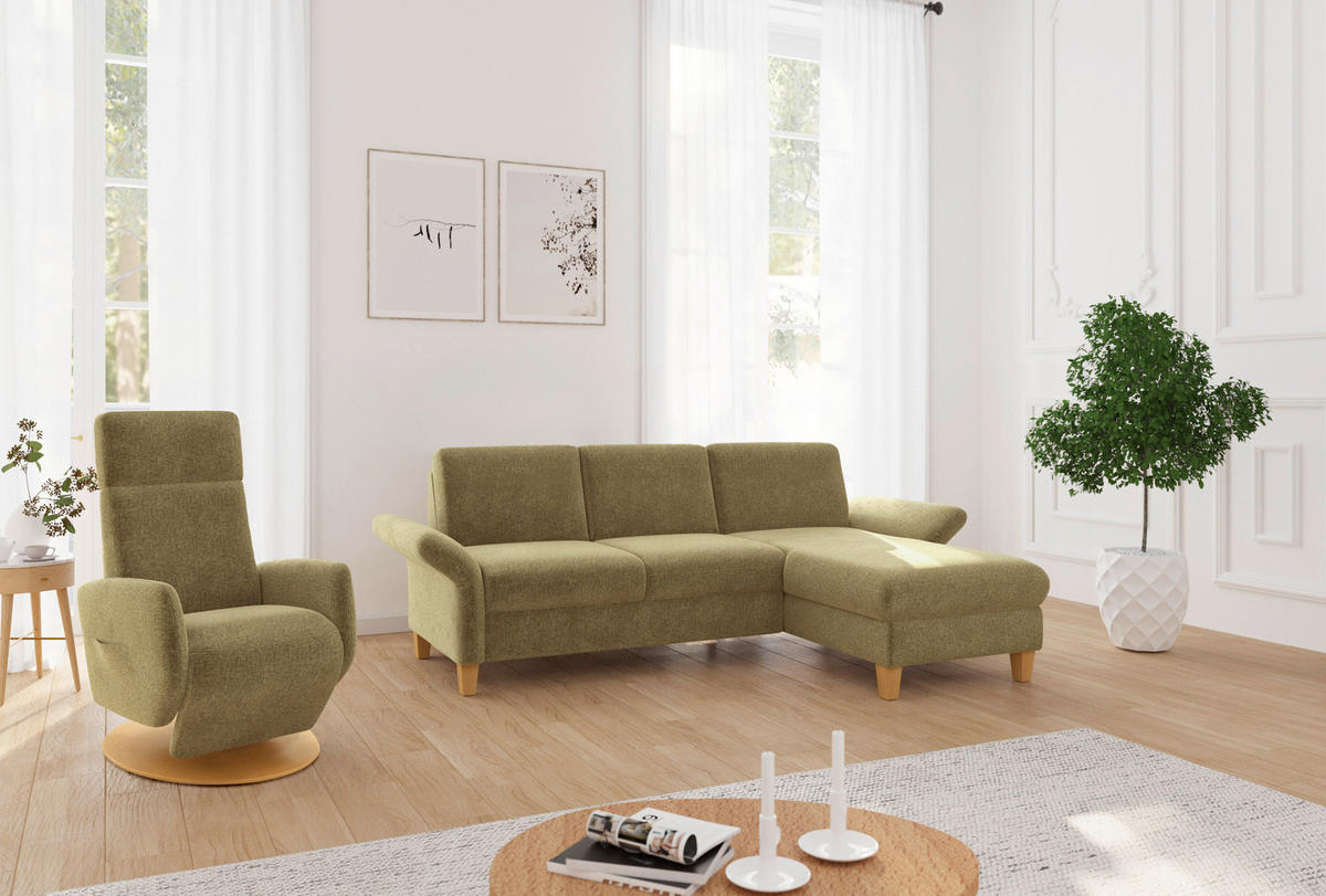 ECKSOFA ROCHELLE E Olivgrün Flachgewebe  - Eichefarben/Olivgrün, KONVENTIONELL, Holz/Textil (251/164cm) - Sit & More