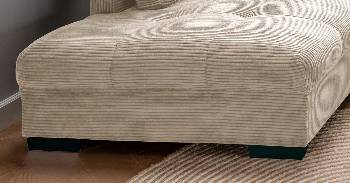 ECKSOFA in Cord Beige  - Beige/Schwarz, Design, Holz/Textil (202/298cm) - MID.YOU
