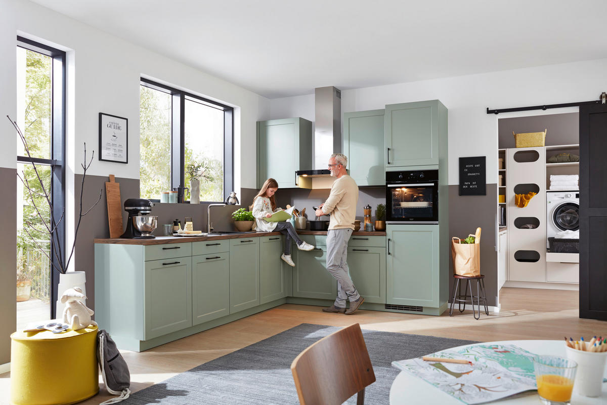 VGRADNA KUHINJA - žajbljevo zelena, Trendi, leseni material - Novel