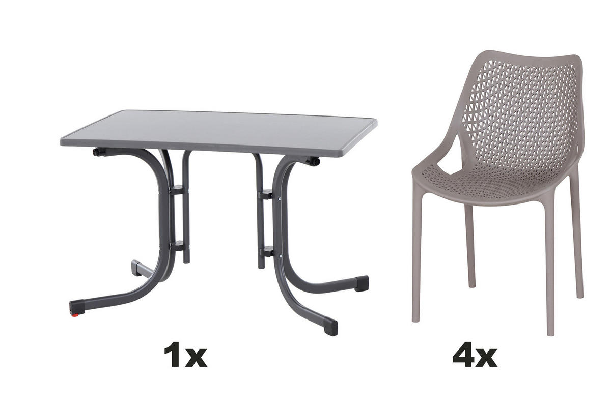 GARTENGARNITUR 5-teilig Stahl 5-teilig  - Taupe/Anthrazit, Basics, Kunststoff/Metall (70/81/110cm) - Siena Garden