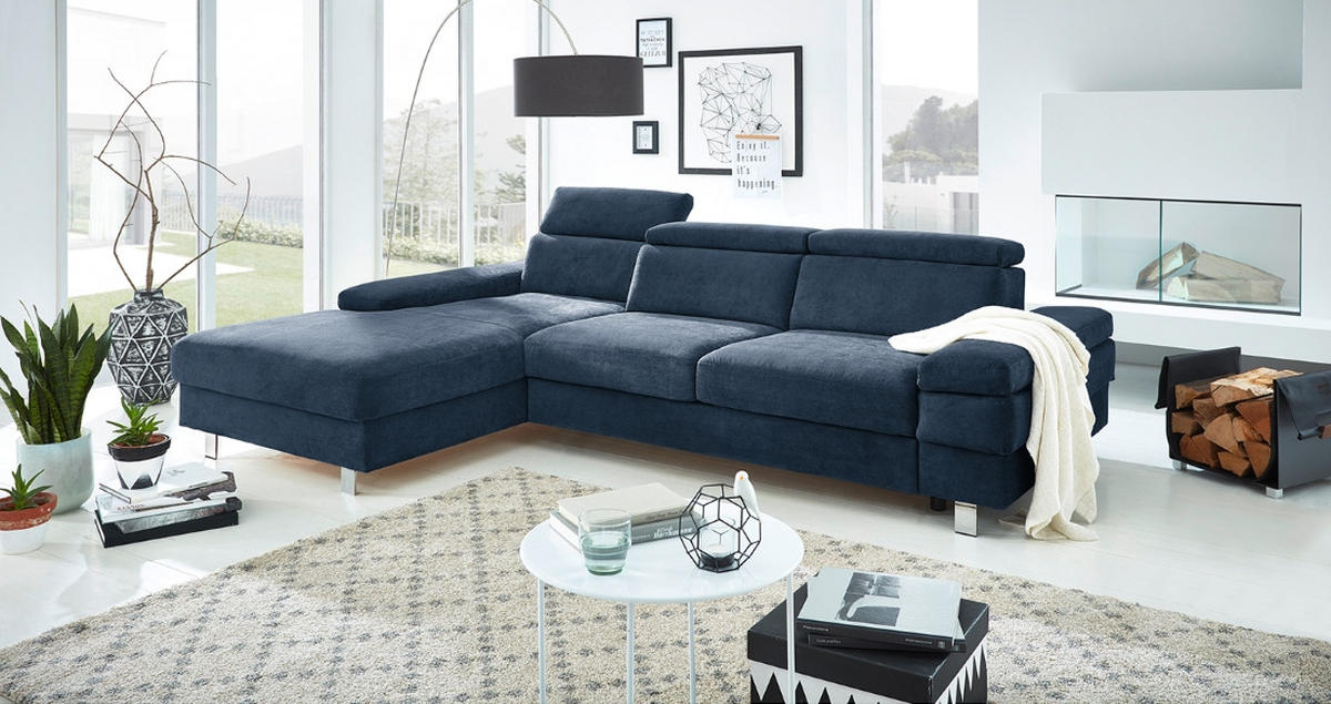 ECKSOFA in Webstoff Dunkelblau  - Silberfarben/Dunkelblau, Konventionell, Textil/Metall (260/82/182cm) - Trendmanufaktur