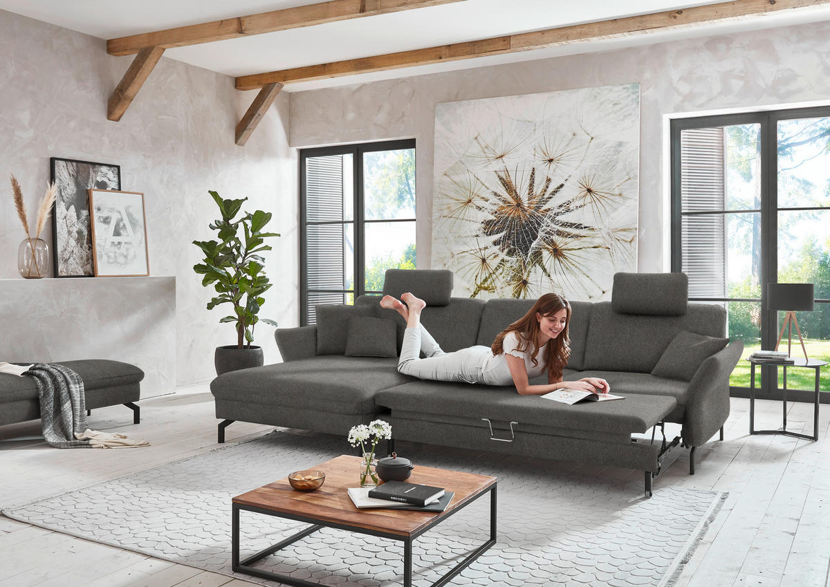 ECKSOFA in Velours Grau  - Schwarz/Grau, Design, Textil/Metall (179/306cm) - Beldomo System