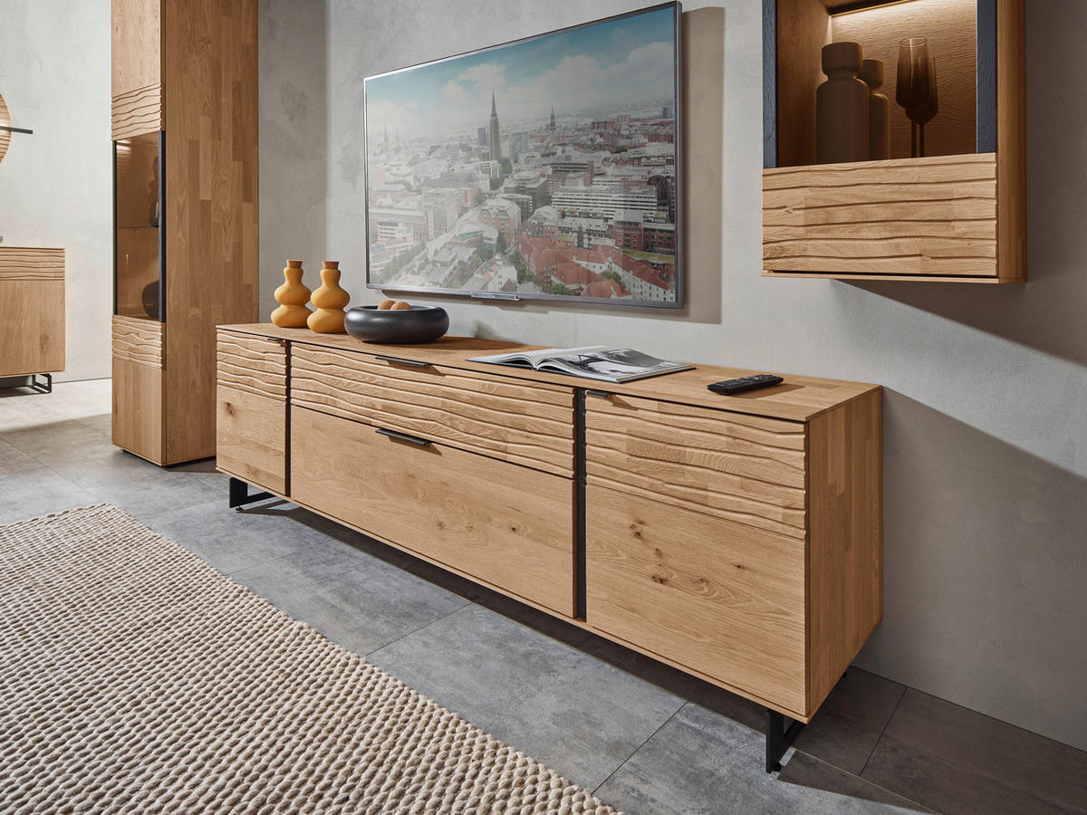 WOHNWAND  in Eichefarben  288/212/44 cm  - Eichefarben/Anthrazit, Natur, Glas/Holz (288/212/44cm) - Valnatura