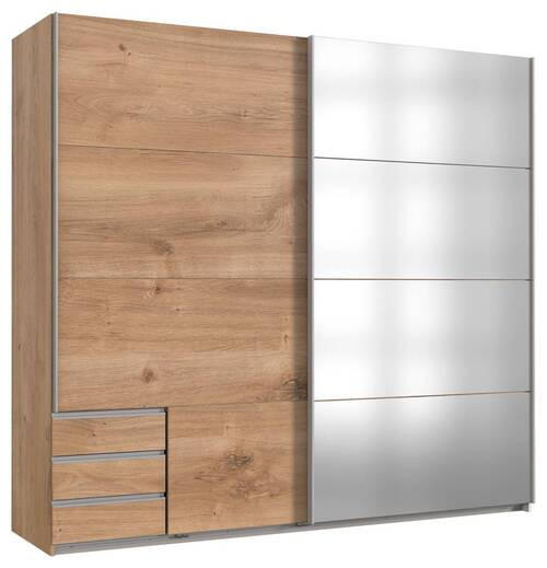 FÜGGESZTETT TOLÓAJTÓS SZEKRÉN tölgyfa  - alumínium színű/tölgyfa, Basics, faalapú anyag/Üveg (225/210/65cm) - Carryhome
