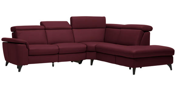 ECKSOFA in Echtleder Weinrot  - Weinrot/Schwarz, Design, Leder/Metall (285/239cm) - Cantus