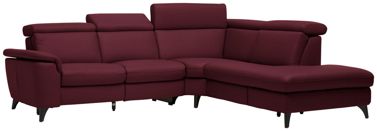 ECKSOFA in Echtleder Weinrot  - Weinrot/Schwarz, Design, Leder/Metall (285/239cm) - Cantus