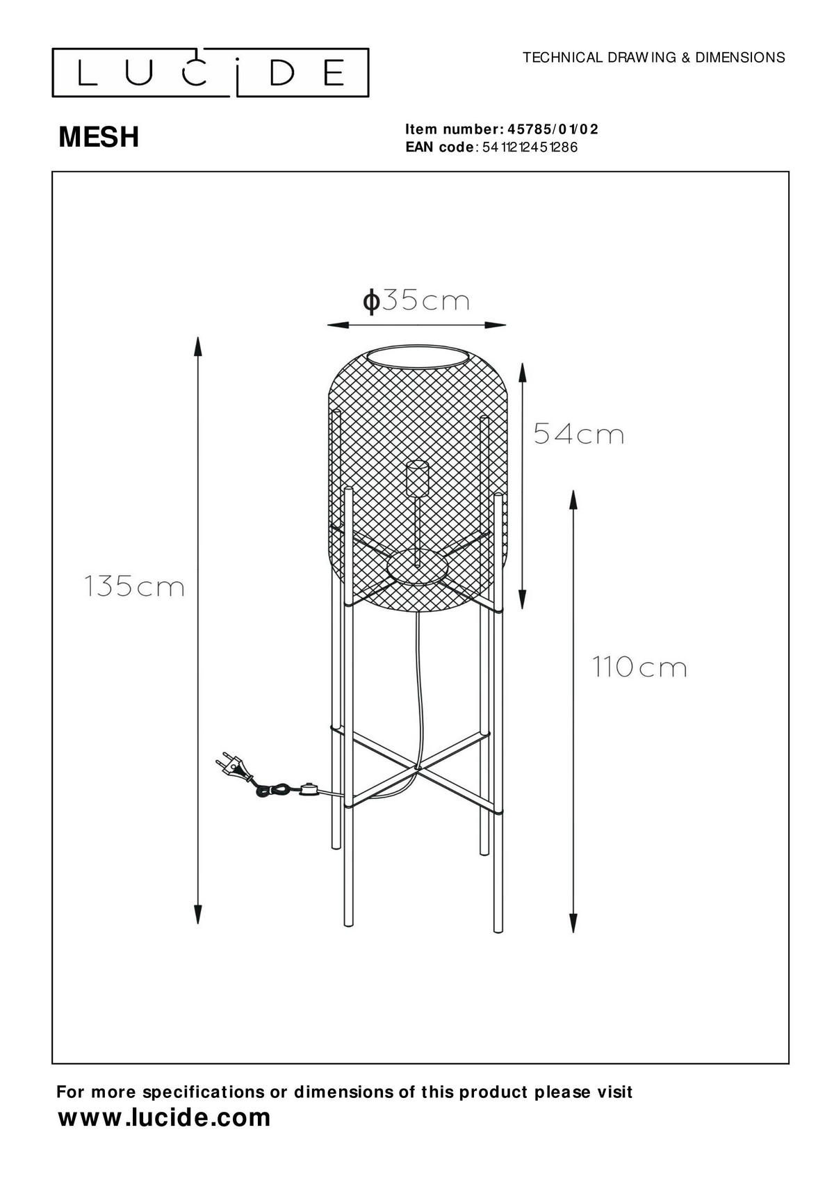 STEHLEUCHTE 35/135 cm    - Messingfarben/Schwarz, Design, Metall (35/135cm) - Lucide