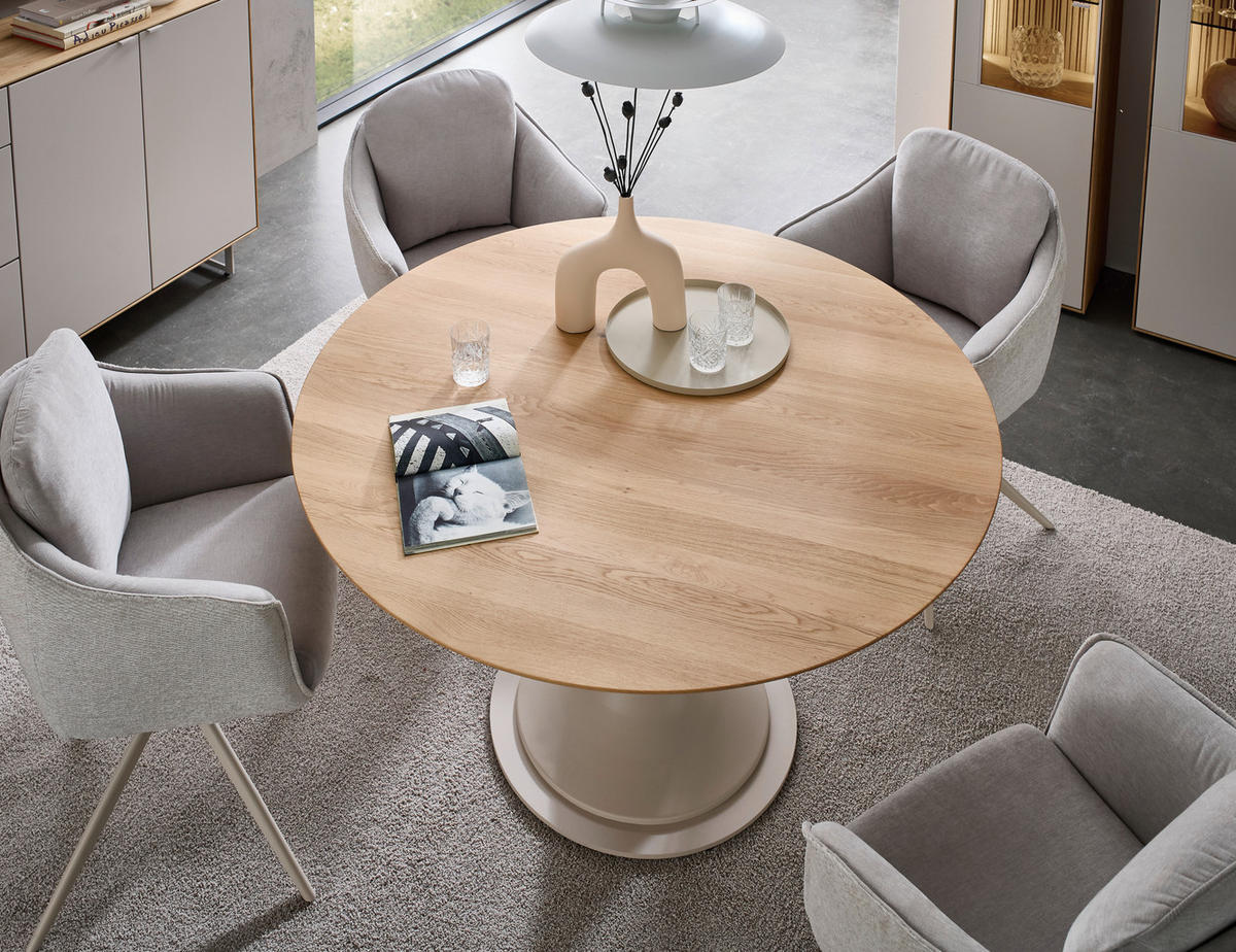 ESSTISCH 120/120/75,5 cm Echtholz  Holz, Metall rund Wildeiche, Perlmutt  - Wildeiche/Perlmutt, Design, Holz/Metall (120/120/75,5cm) - Valdera