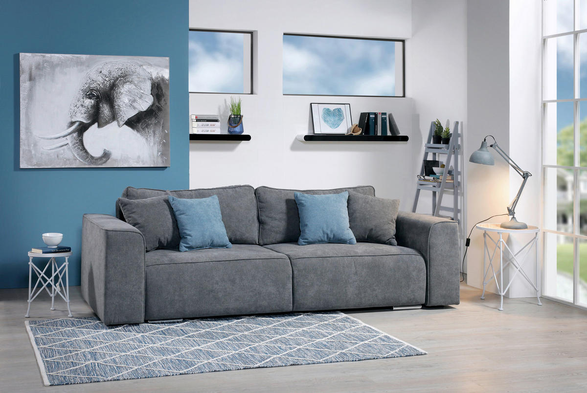 3-SED,  siva tekstil  - svetlo modra/barve niklja, Moderno, tekstil (252/85/107cm) - Hom`in