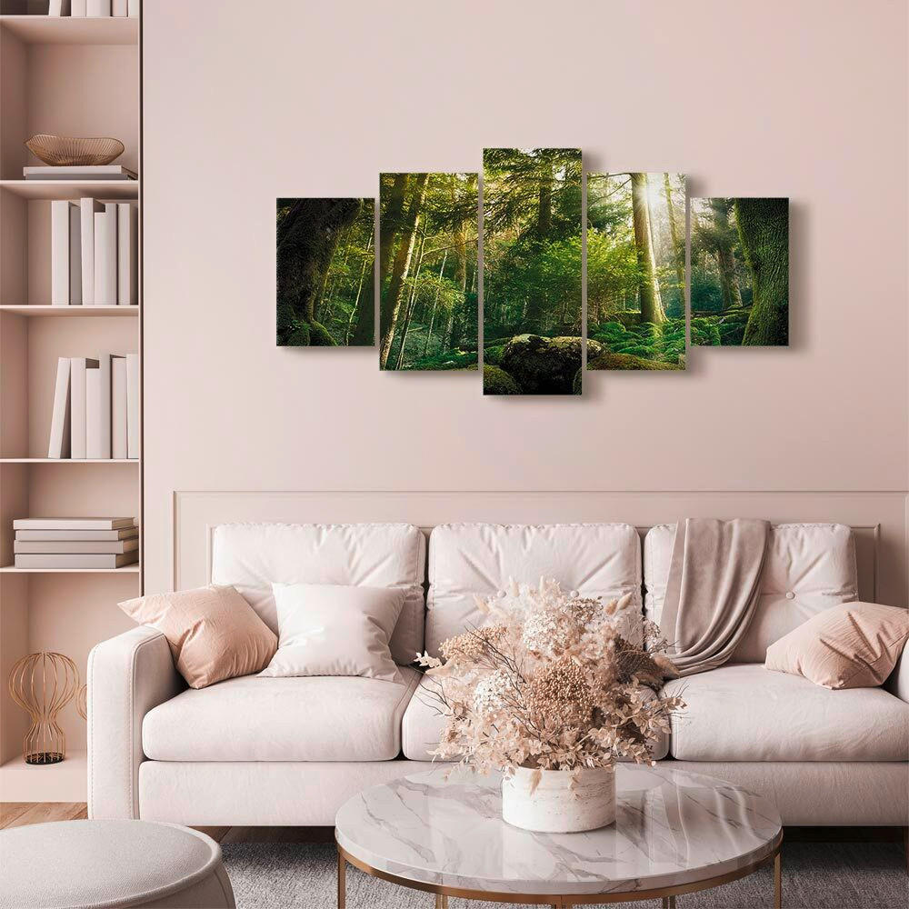 Thumbnail - artgeist Leinwandbild, Dunkelgrün, Hellgrün, Textil, Holzwerkstoff, 5-teilig, rechteckig, 200x100x1.2 cm, Keilrahmen, Bi...