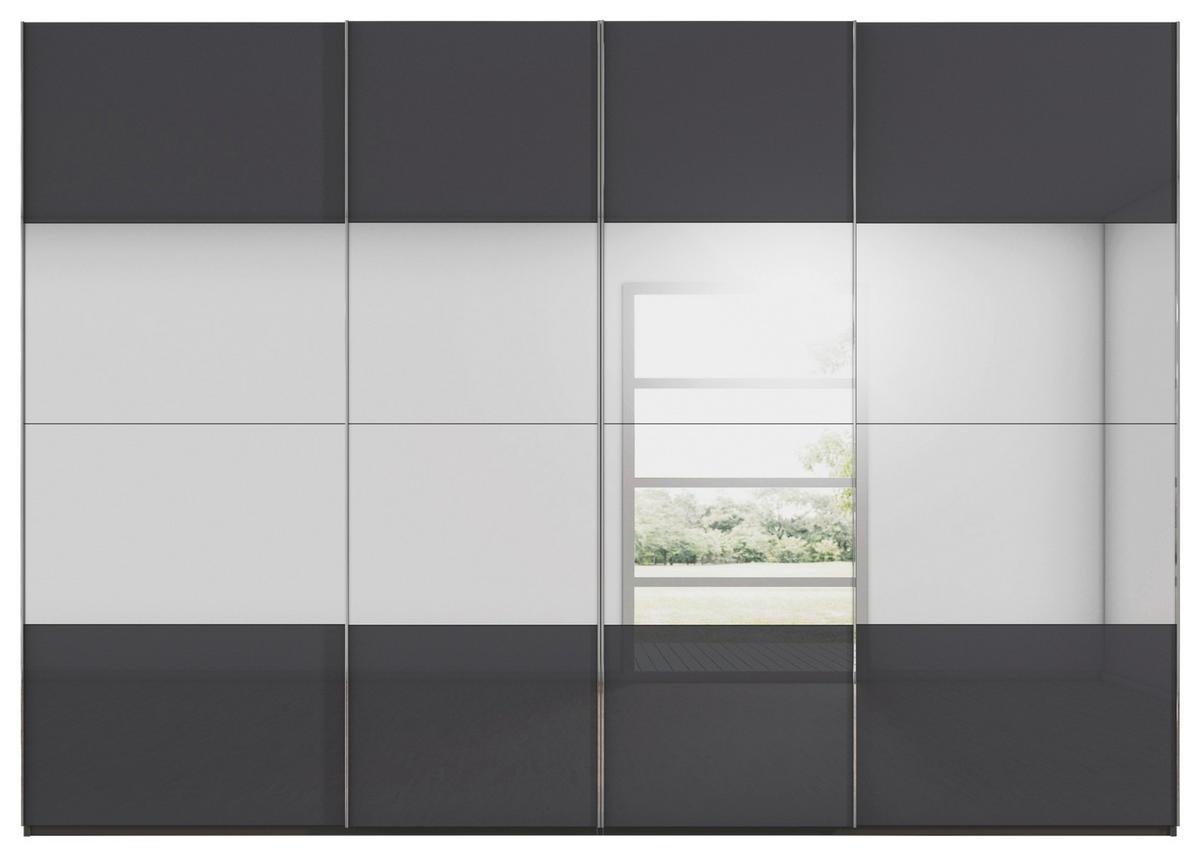 SCHWEBETÜRENSCHRANK 316/223/68 cm 4-türig Graphitfarben, Schwarz  - Chromfarben/Graphitfarben, Design, Glas/Holzwerkstoff (316/223/68cm) - Novel