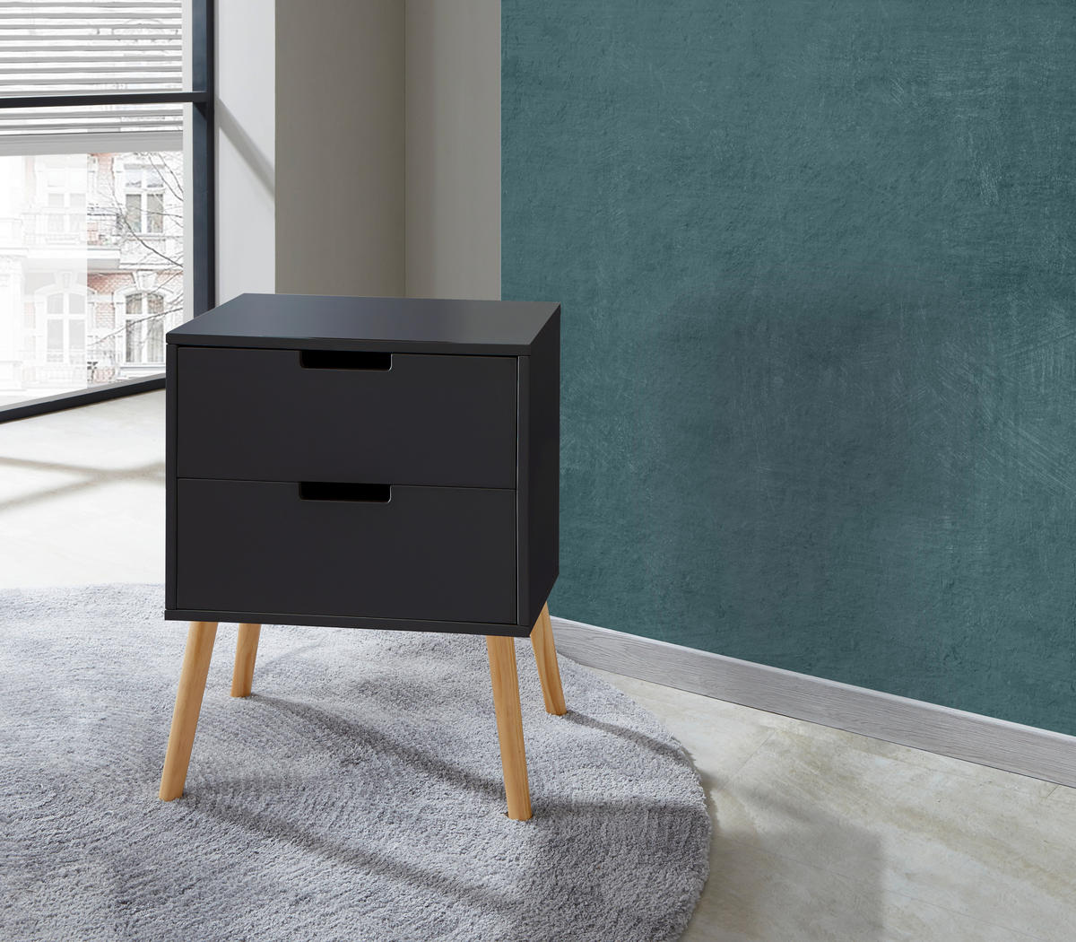 ÉJJELISZEKRÉNY tömör feketefenyő antracit, natúr  - natúr/antracit, Design, faalapú anyag/fa (40/60/30cm) - Xora