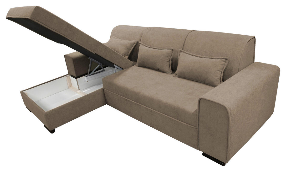 ECKSOFA in Struktur, Bouclé Taupe  - Taupe/Schwarz, Design, Kunststoff/Textil (175/270cm) - MID.YOU