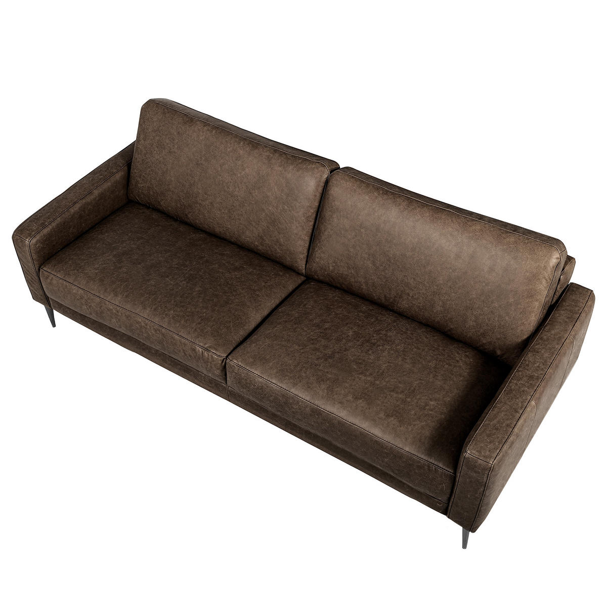 3-SITZER-SOFA SPRING in Lederlook Echtleder Dunkelbraun  - Dunkelbraun/Schwarzchrom, Design, Leder/Textil (187/85/92cm) - Livetastic