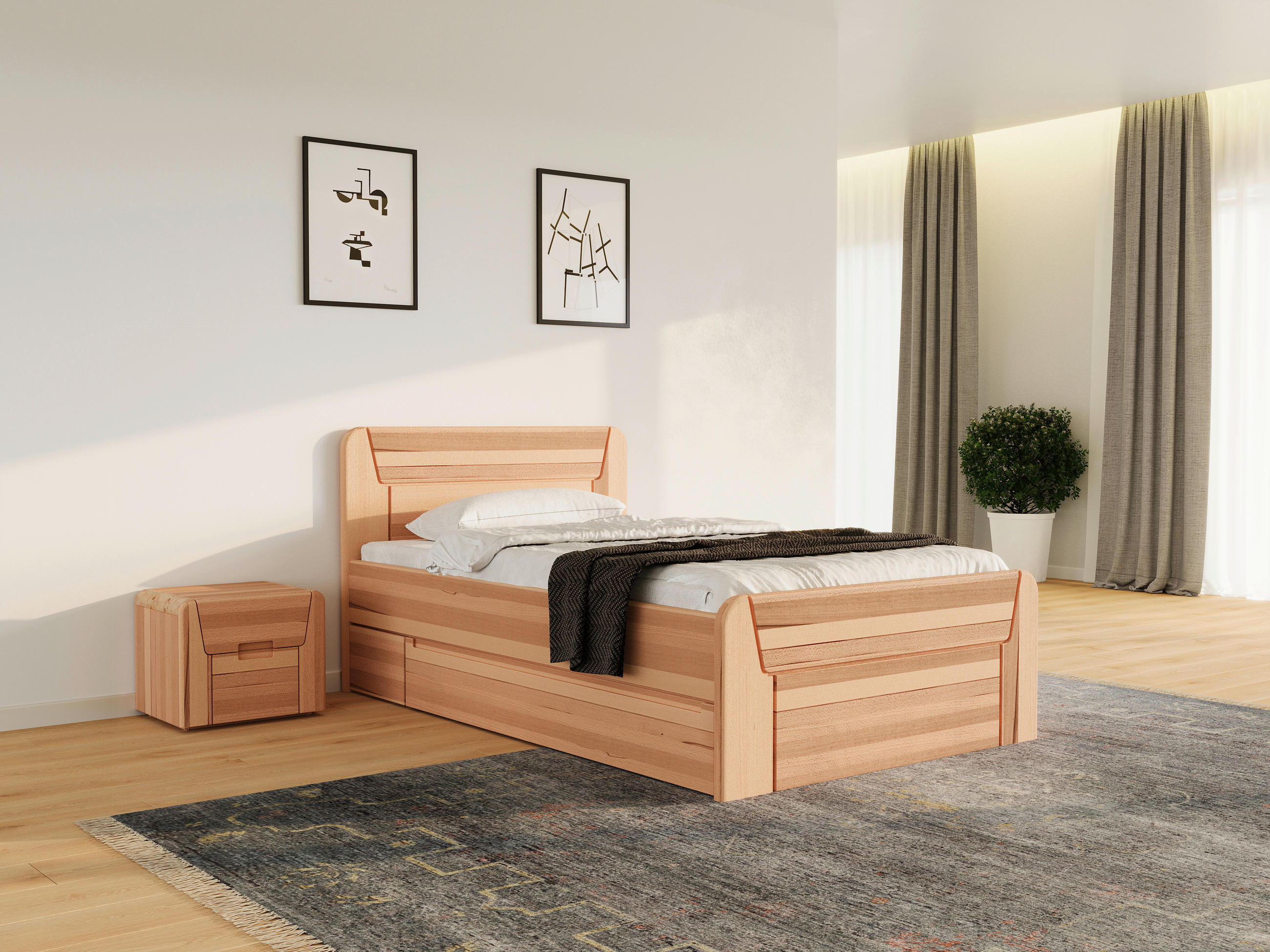 BETT 100/200 cm  in Kernbuche  - Kernbuche, MODERN, Holz (100/200cm) - MID.YOU