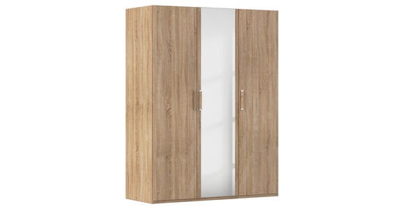 DREHTÜRENSCHRANK 151/197/60 cm,  in Eichefarben, 3-türig  - Eichefarben/Silberfarben, Design, Glas/Holzwerkstoff (151/197/60cm) - Novel