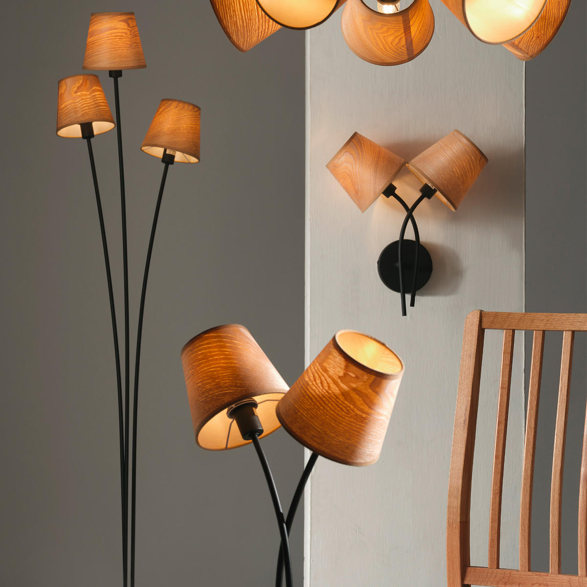 STEHLEUCHTE 30/165 cm    - Eichefarben/Schwarz, KONVENTIONELL, Textil/Metall (30/165cm)