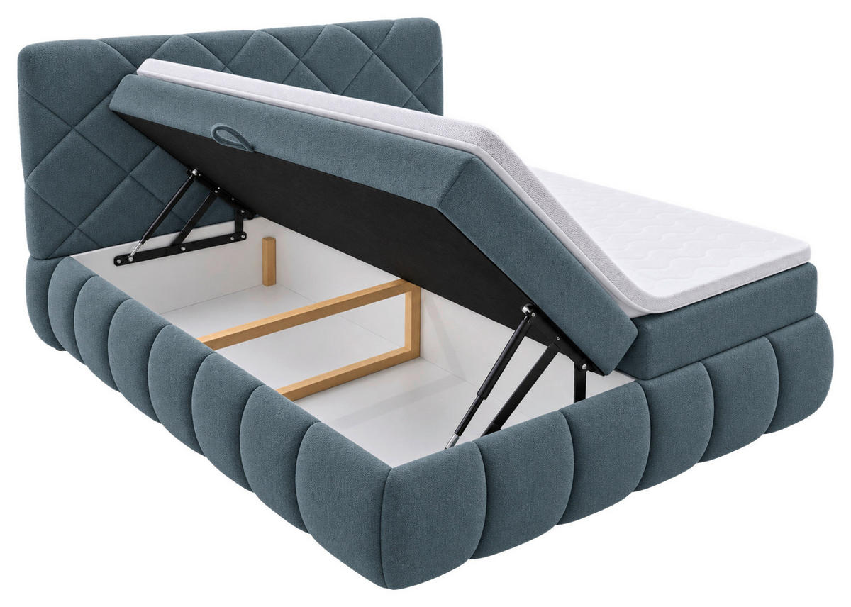 BOXBETT 180/200 cm,  in Grau, gepolstertes Kopfteil, Bettkasten, Topper, Matratzen, H3 + H3 = fest  - Schwarz/Grau, Design, Kunststoff/Textil (180/200cm) - Chameo