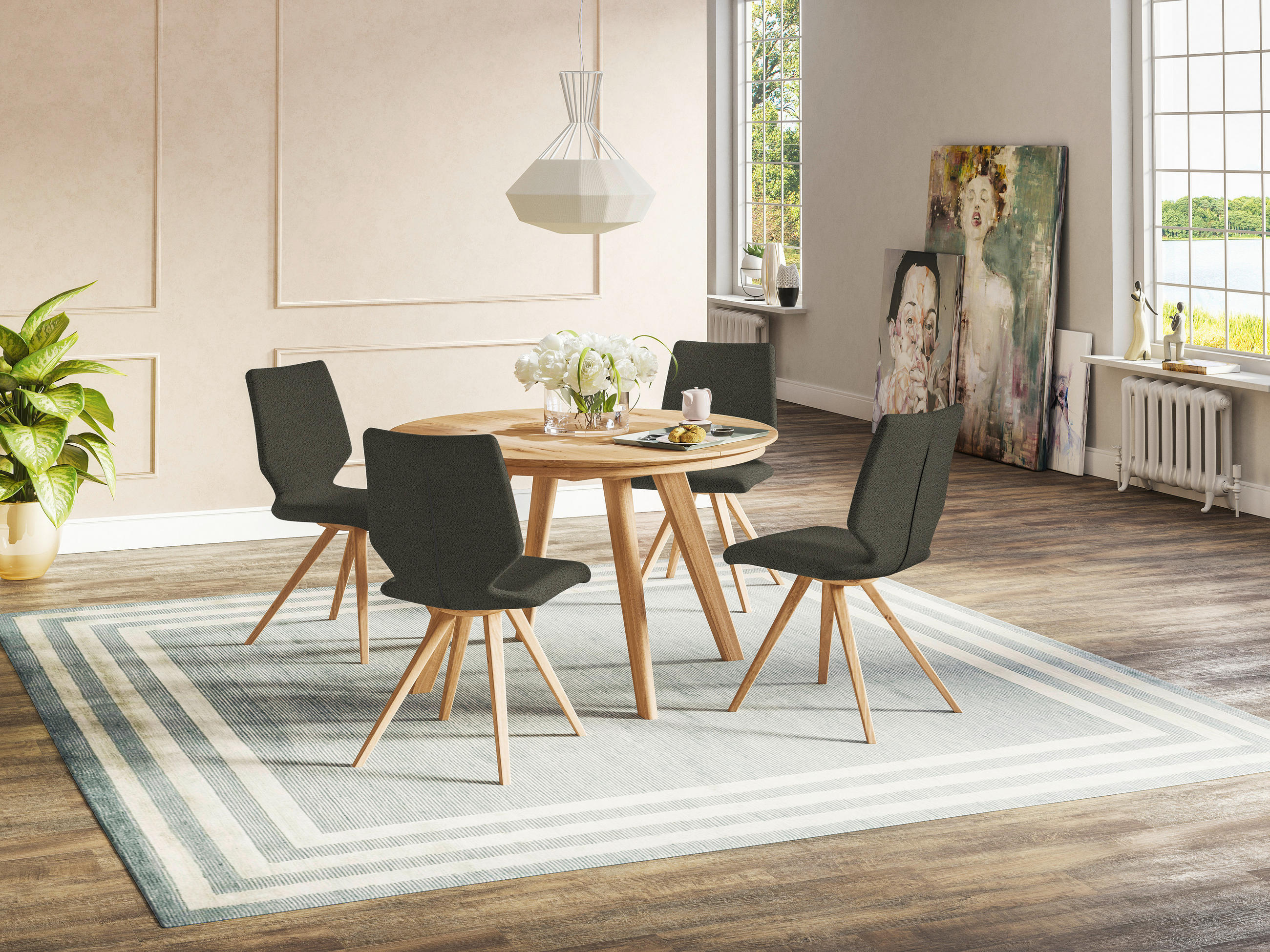 STUHL Struktur  - Greige/Eichefarben, Design, Holz/Textil (50/92/64cm) - Venjakob