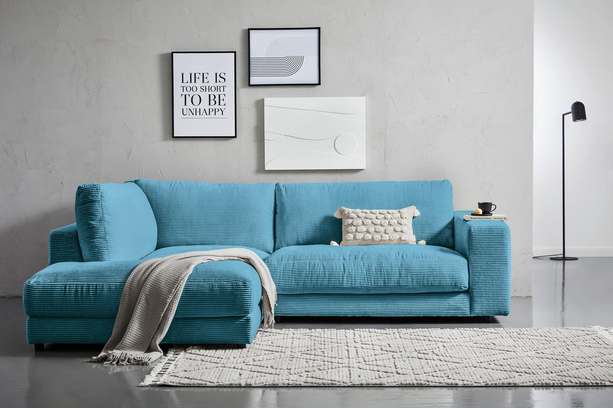 ECKSOFA in Cord Petrol  - Petrol/Schwarz, Design, Kunststoff/Textil (224/265cm) - Hom`in