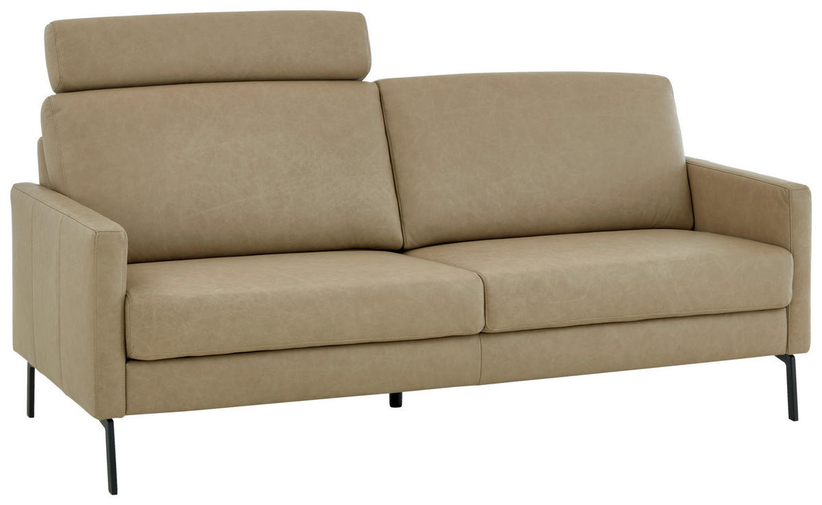 3-SITZER-SOFA Echtleder Taupe  - Taupe/Schwarz, Konventionell, Leder/Metall (200/88/88cm) - Pure Home Comfort