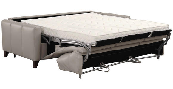 SCHLAFSOFA  in Echtleder Hellgrau  - Eiche dunkel/Hellgrau, Design, Leder/Holz (206/89/97cm) - Novel