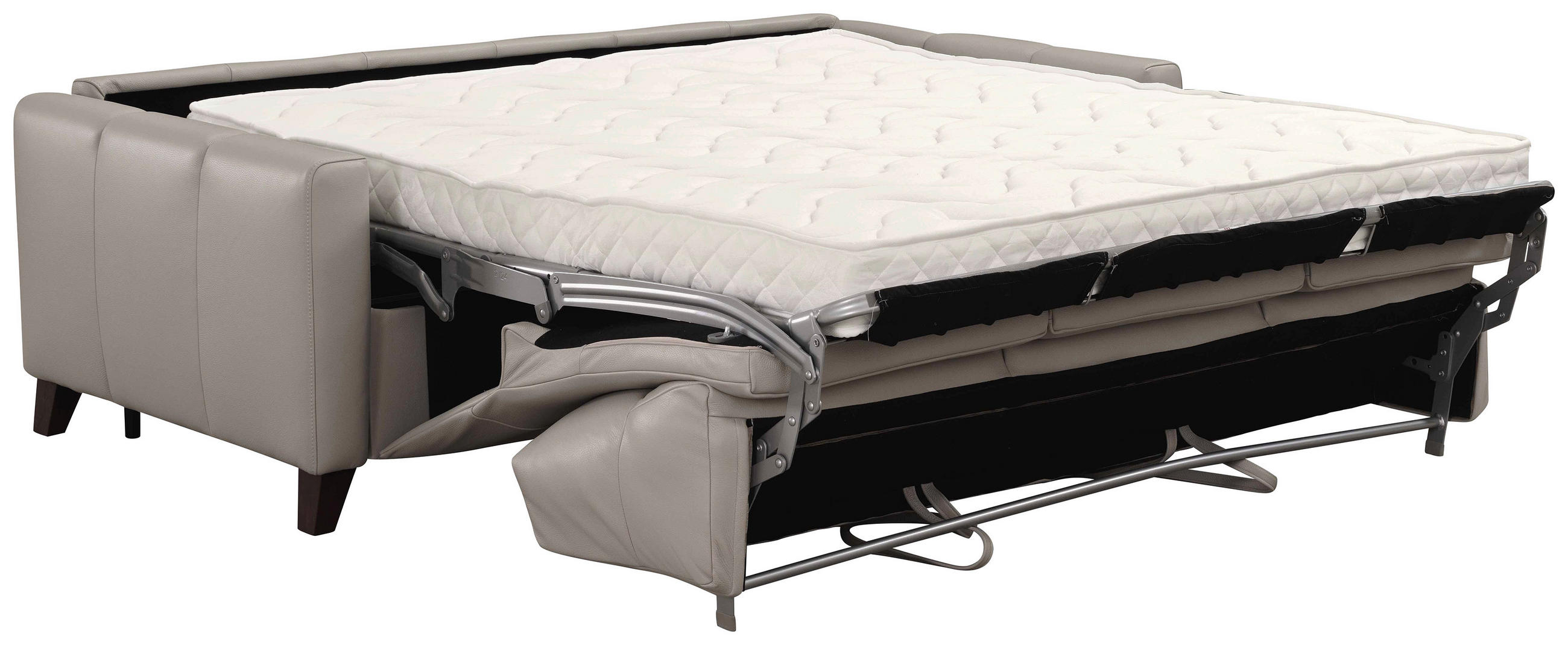 SCHLAFSOFA Hellgrau Echtleder  - Eiche dunkel/Hellgrau, Design, Leder/Holz (206/89/97cm) - Novel