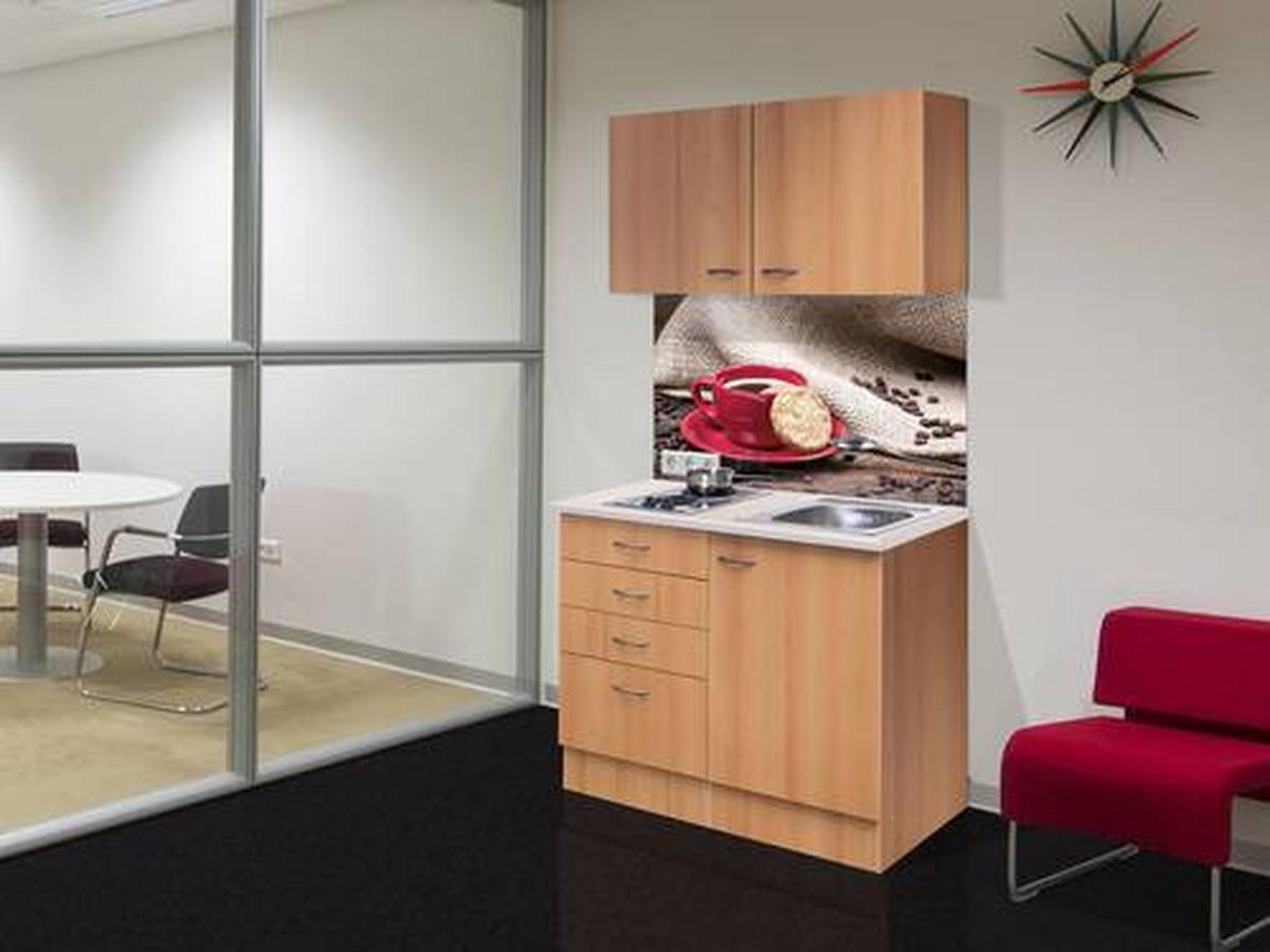 MINIKÜCHE 100 cm   in Buchefarben  - Edelstahlfarben/Beige, MODERN, Holzwerkstoff/Kunststoff (100cm) - FlexWell