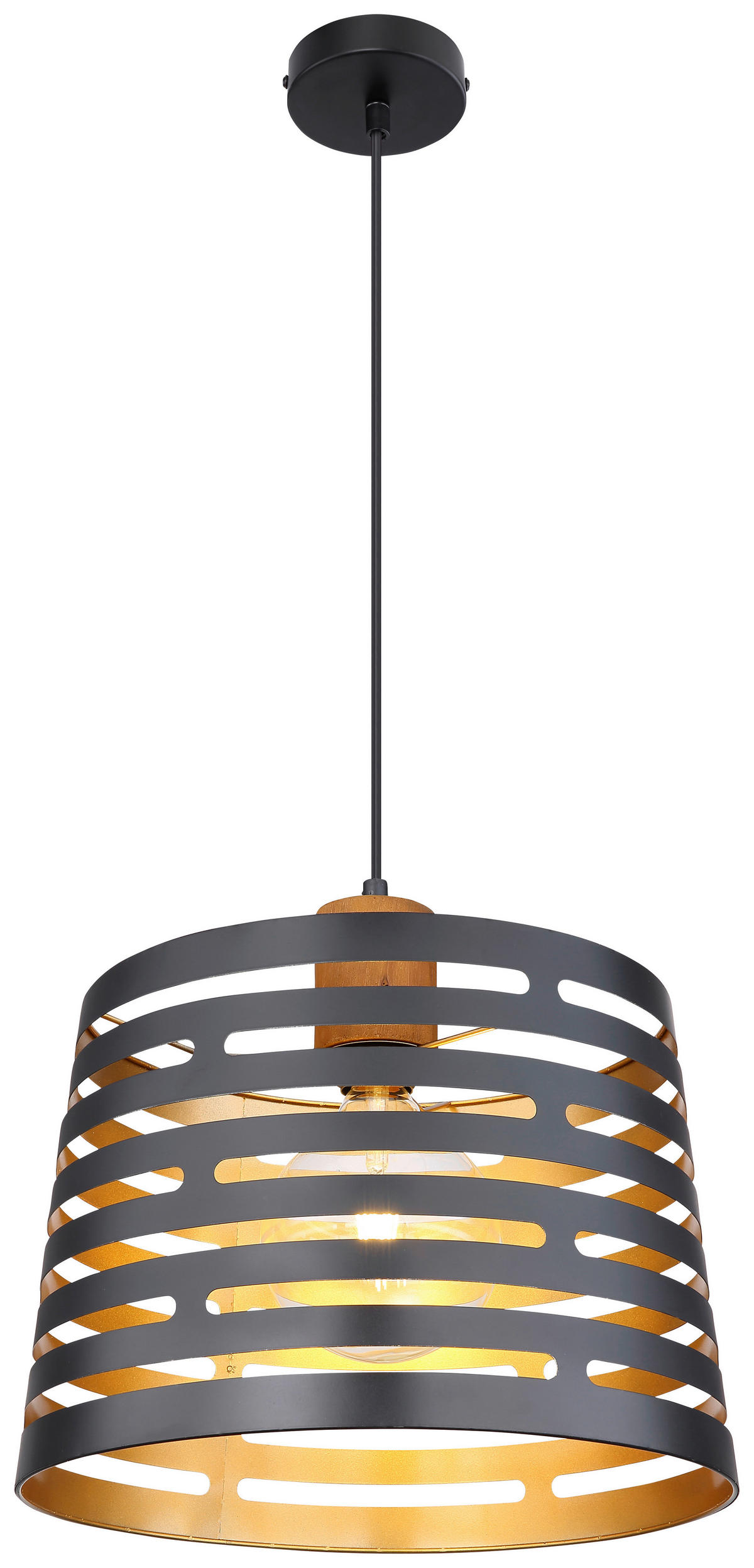 HÄNGELEUCHTE Ablona 35/120 cm   - Goldfarben/Schwarz, Natur, Holz/Metall (35/120cm) - Globo