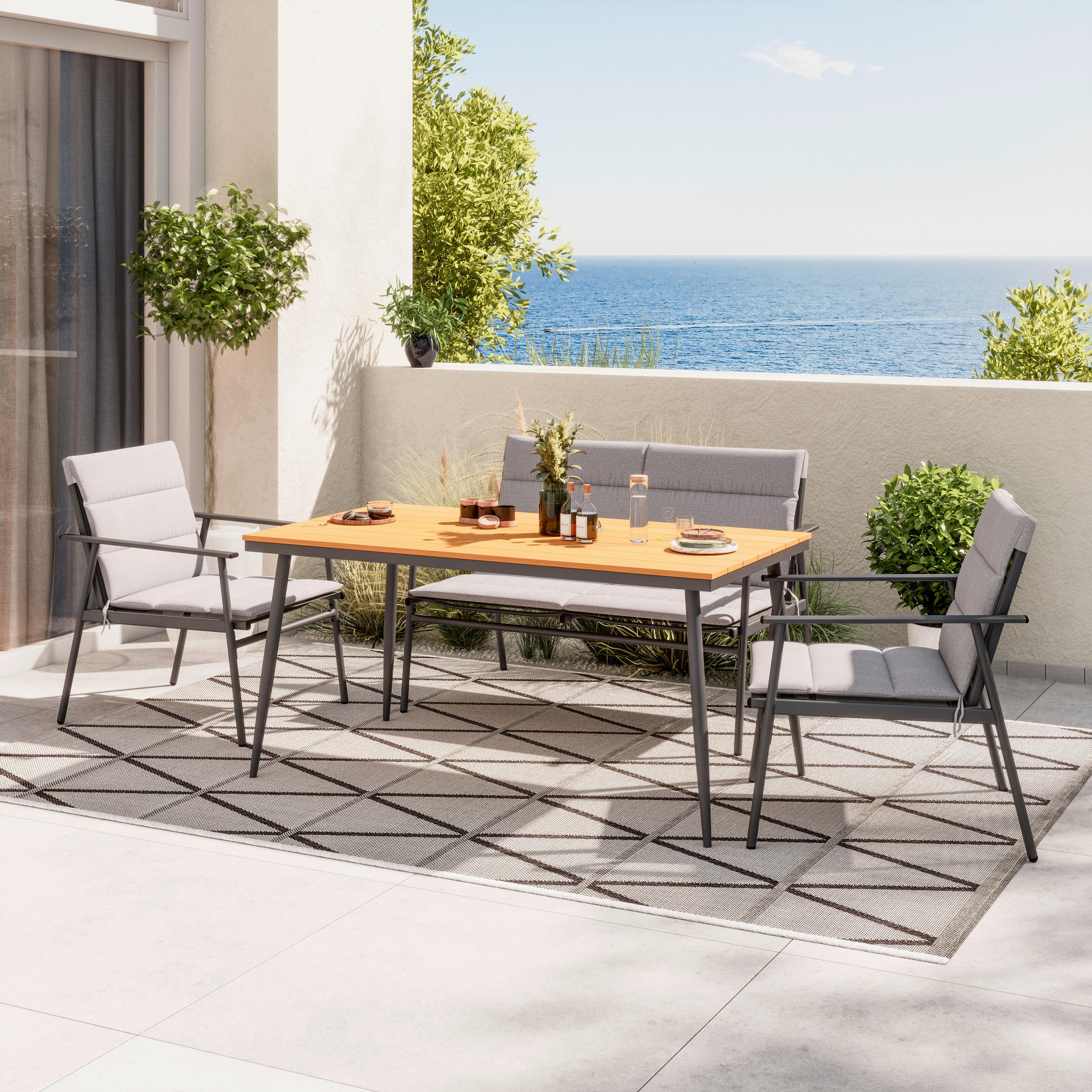 SET MOBILIER DE GRĂDINĂ 7 piese  - gri închis/culoare natur, Lifestyle, plastic/metal (63,5/82/70cm) - Ambia Garden