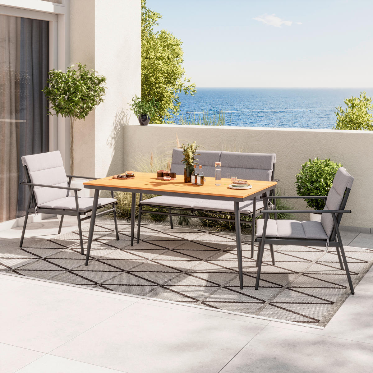 GARTENSET 7-teilig  - Dunkelgrau/Naturfarben, LIFESTYLE, Kunststoff/Textil (63,5/82/70cm) - Ambia Garden