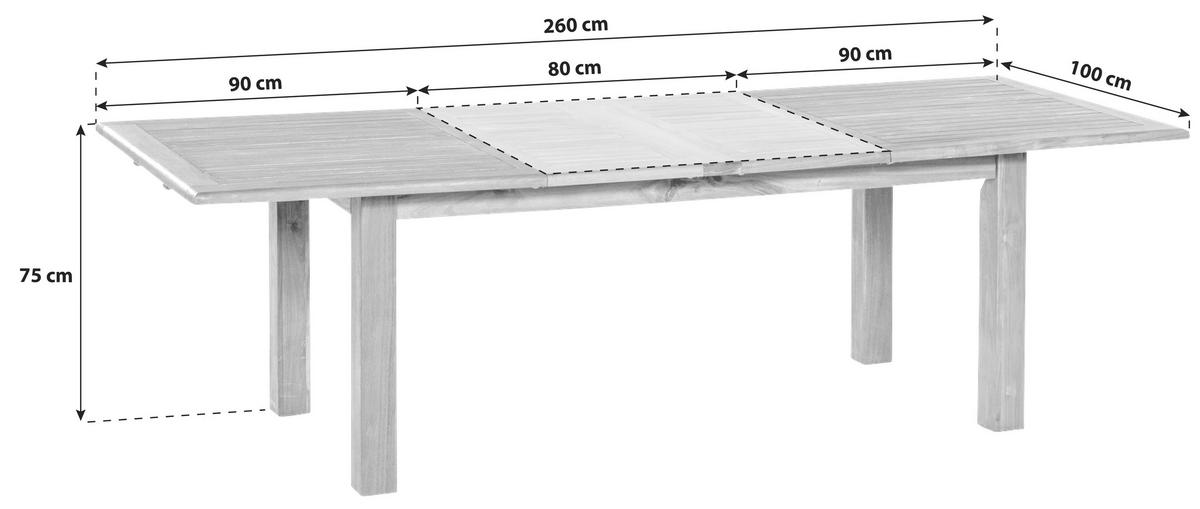 GARTENTISCH 180-260/100/75 cm Holz rechteckig  - Akaziefarben, ROMANTIK / LANDHAUS, Holz (180-260/100/75cm) - Gardenson