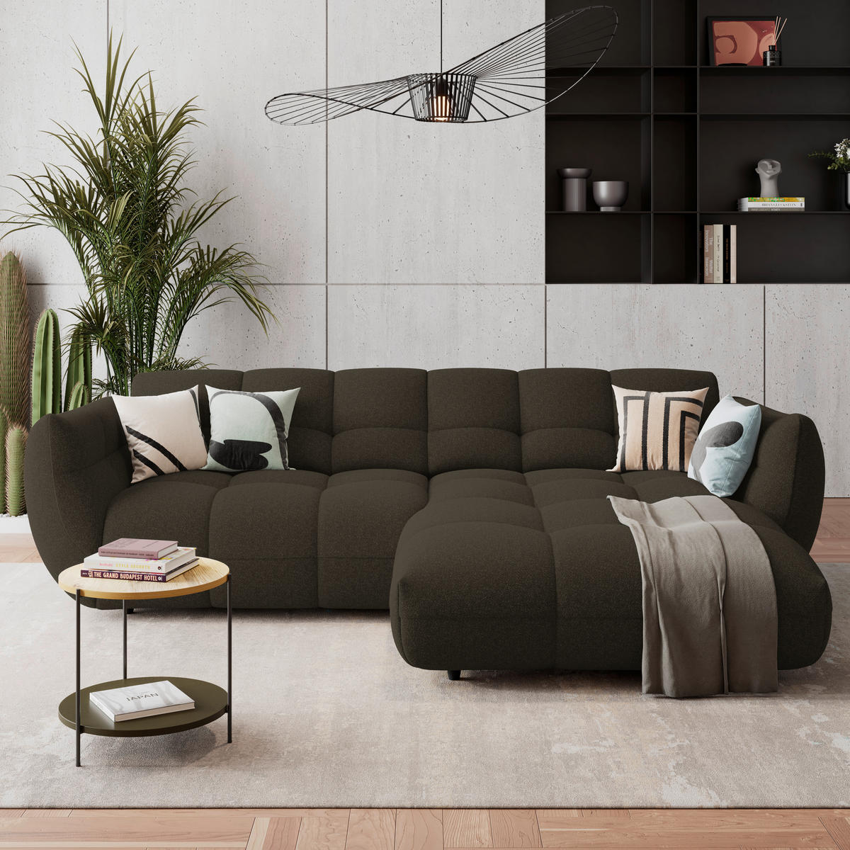 ECKSOFA Dunkelbraun Chenille  - Dunkelbraun/Schwarz, Trend, Kunststoff/Textil (280/178cm) - MID.YOU