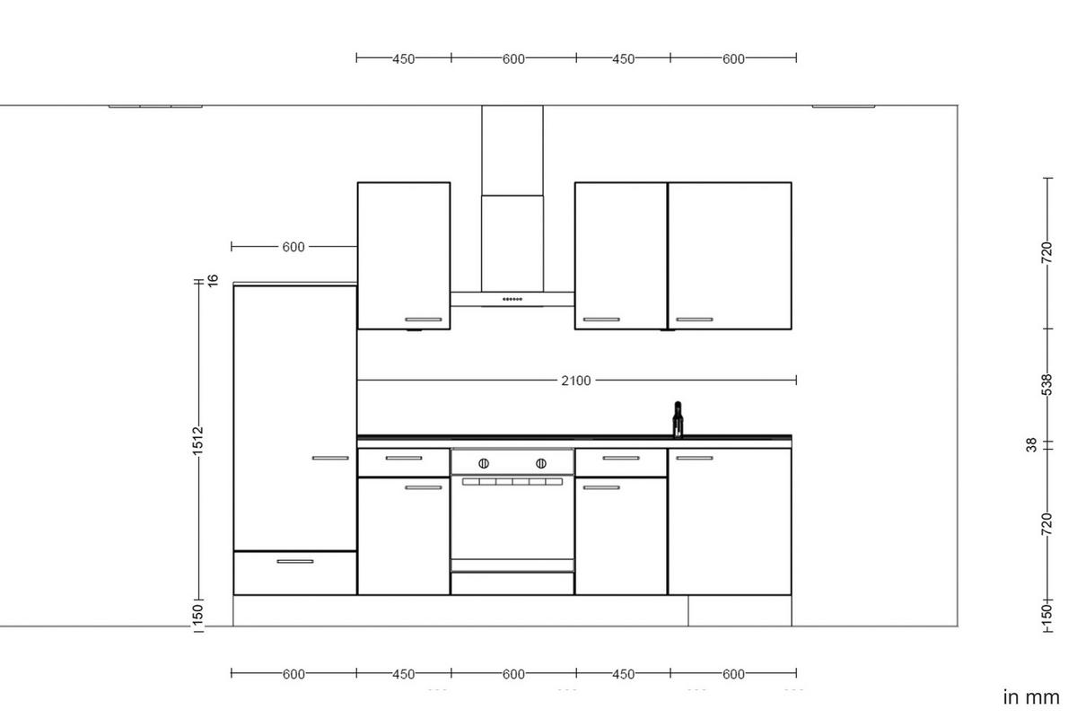KÜCHENBLOCK 270 cm   in Eichefarben, Dunkelblau  - Eichefarben/Schwarz, MODERN, Holzwerkstoff/Metall (270cm) - Nobilia