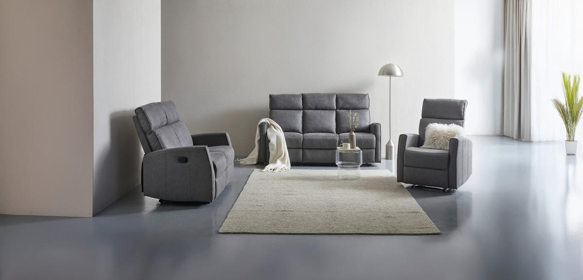 3-SITZER-SOFA Mikrofaser Grau  - Schwarz/Grau, KONVENTIONELL, Kunststoff/Textil (180/105/93cm) - Xora